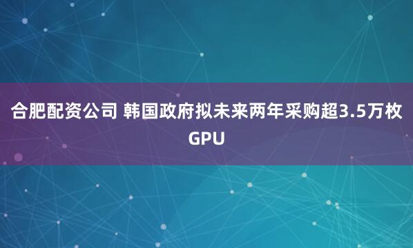 合肥配资公司 韩国政府拟未来两年采购超3.5万枚GPU